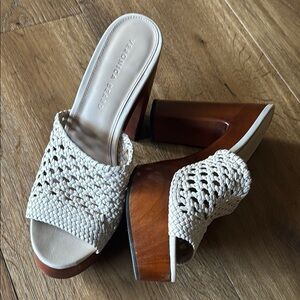 Veronica Beard Cream and Brown Platform Shoes